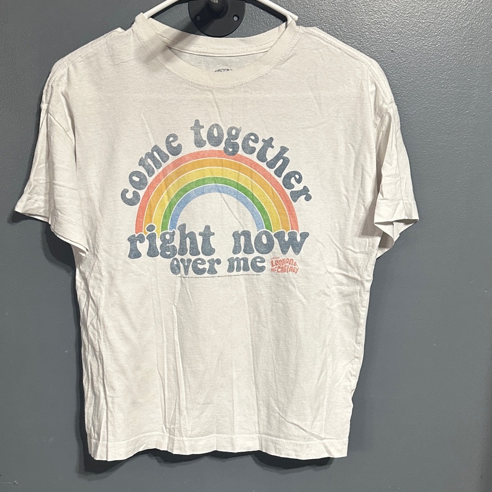 Old Navy White Tee with Rainbow and Text